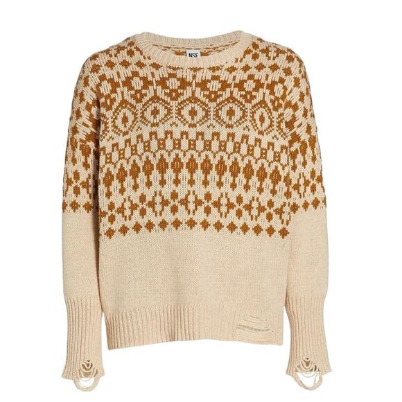 NSF Elsa Knit Sweater Distressed‎ Crewneck Pullover Beige & Gold Size 0 - Picture 2 of 11